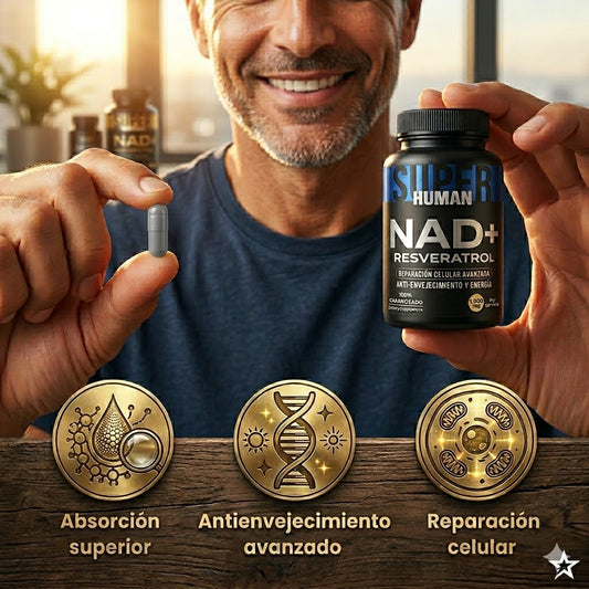 💊Super Human | NAD + Resveratrol - Cápsulas de Reparación Celular Antienvejecimiento y Energía Extra.