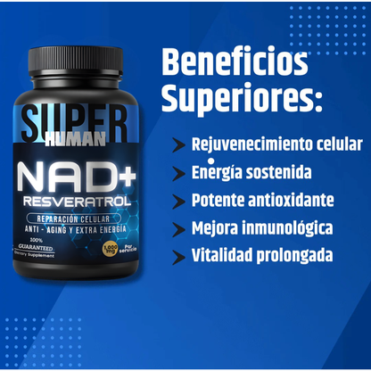 💊Super Human | NAD + Resveratrol - Cápsulas de Reparación Celular Antienvejecimiento y Energía Extra.