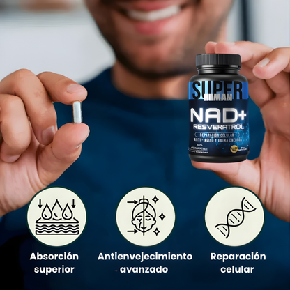 💊Super Human | NAD + Resveratrol - Cápsulas de Reparación Celular Antienvejecimiento y Energía Extra.