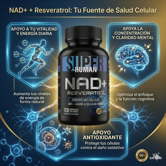 💊Super Human | NAD + Resveratrol - Cápsulas de Reparación Celular Antienvejecimiento y Energía Extra.