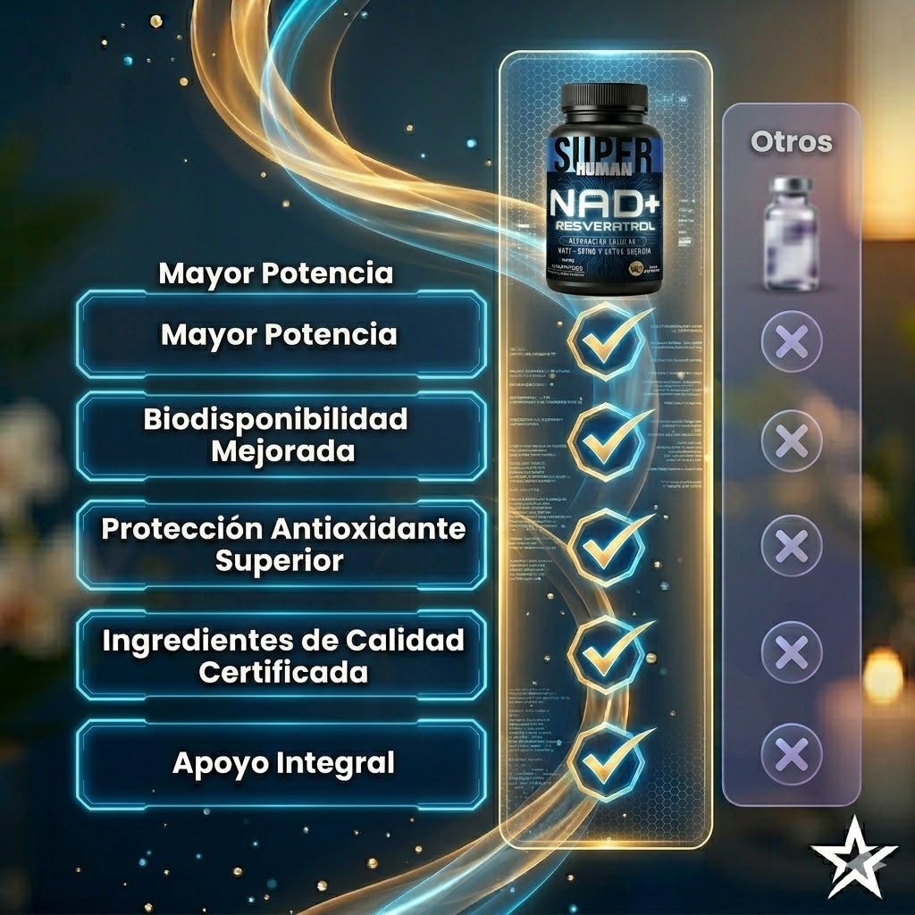 💊Super Human | NAD + Resveratrol - Cápsulas de Reparación Celular Antienvejecimiento y Energía Extra.