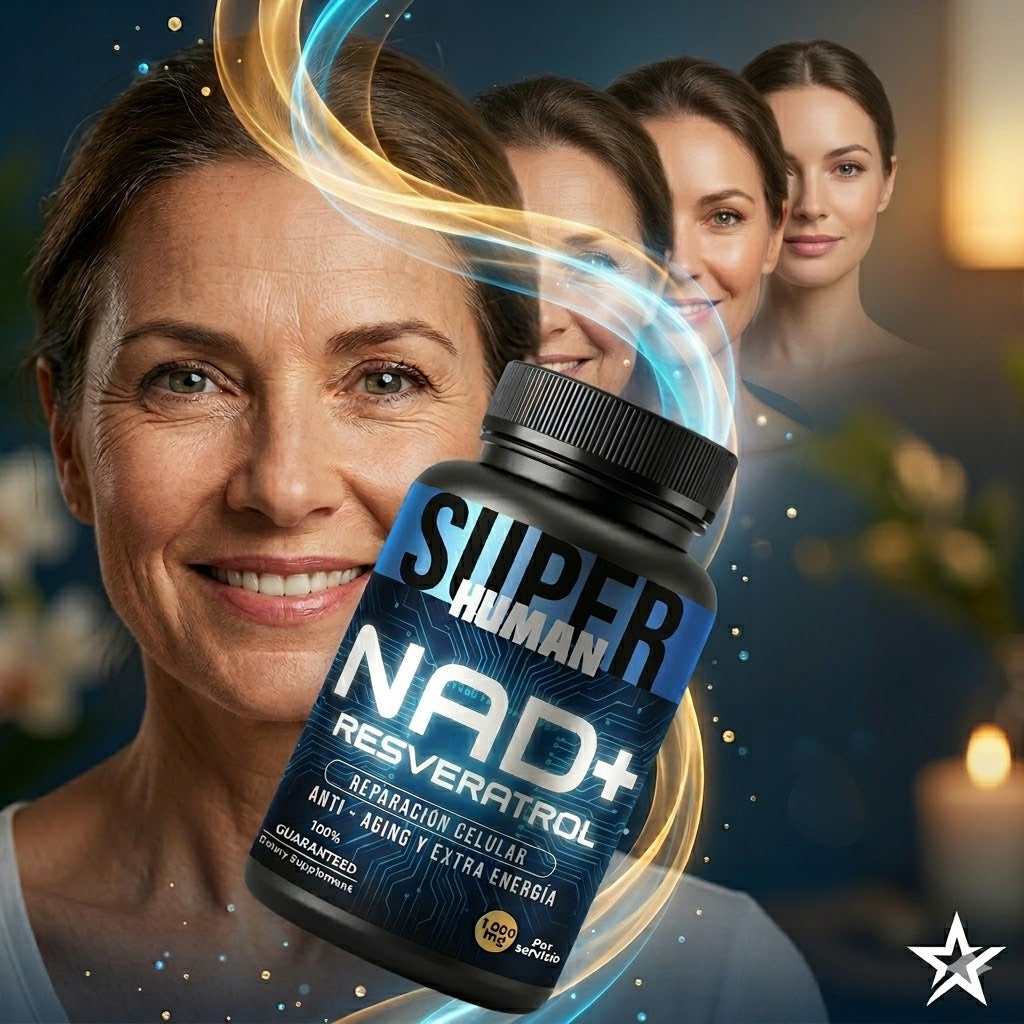 💊Super Human | NAD + Resveratrol - Cápsulas de Reparación Celular Antienvejecimiento y Energía Extra.